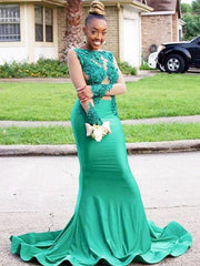 Long Sleeves Bateau Satin With Lace Sweep/Brush Train Dresses