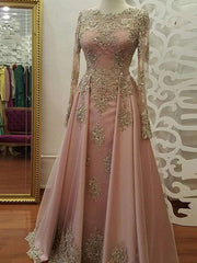 Long Sleeves Scoop Floor-Length With Applique Tulle Muslim Dresses