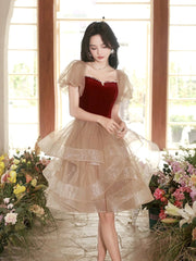 A-line Tulle Ruffle Cute Sweetheart Homecoming Dresses