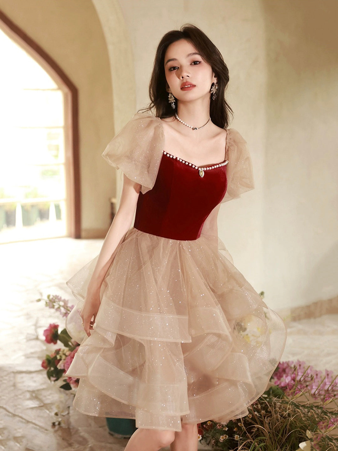 A-line Tulle Ruffle Cute Sweetheart Homecoming Dresses