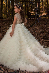 Lovely Lace Appliques Tulle Flower Girl Dress with Long Sleeves