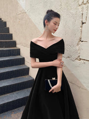 Black V-Neck Velvet Knee Length Prom Dress, Black Evening Party Dress