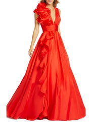 Wholesale A-Line Evening Gown Celebrity Style Dress Christmas Red Green Dress Formal Wedding Guest Floor Length Sleeveless V Neck Chiffon with Slit Pure Color