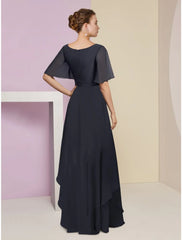 Aimishang  A-Line Mother of the Bride Dress Wedding Guest Elegant V Neck Floor Length Chiffon Short Sleeve with Crystal Brooch Ruching