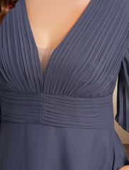 Aimishang  A-Line Mother of the Bride Dresses Plus Size Hide Belly Curve Elegant Dress Formal Tea Length Half Sleeve V Neck Chiffon with Pleats Ruched Fall