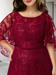 Aimishang A-Line Mother of the Bride Dress Plus Size Hide Belly Elegant Jewel Neck Floor Length Lace Half Sleeve No with Sequin Appliques