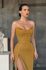Luxurious Sweetheart Long Sequins Mermaid Evening Dress With Split