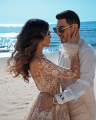 Luxury Long A-line Train Wedding Dress with Lace