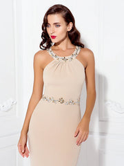 Beautiful Back Dress Wedding Guest Floor Length Sleeveless Halter Spandex Crisscross Back with Beading