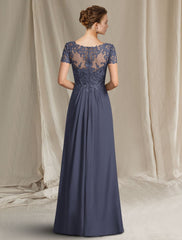 Aimishang  Sheath / Column Mother of the Bride Dress Plus Size Elegant V Neck Floor Length Chiffon Lace Short Sleeve with Appliques