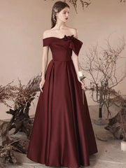 Beautiful Off the Shoulder Satin Long Prom Dress, A-Line Evening Party Dress