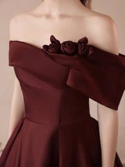 Beautiful Off the Shoulder Satin Long Prom Dress, A-Line Evening Party Dress