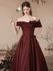 Beautiful Off the Shoulder Satin Long Prom Dress, A-Line Evening Party Dress