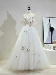 Beautiful Tulle Lace Long Prom Dress, Off the Shoulder Evening Party Dress