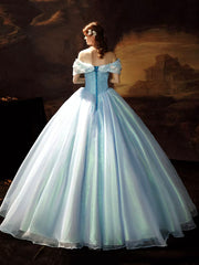 A-Line Blue Princess Dress, Off the Shoulder Organza Butterfly Formal Dress