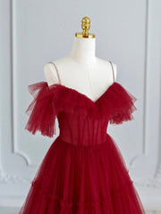 Black V-neck Spaghetti Strap Tea Length Prom Dress, Cute A-Line Evening Party Dress