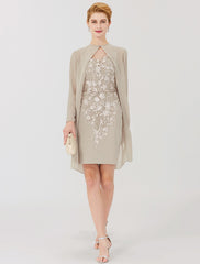 Aimishang  Sheath / Column Mother of the Bride Dress Formal Classic & Timeless Elegant & Luxurious Convertible Dress Illusion Neck Knee Length Chiffon All Over Lace Long Sleeve with Appliques