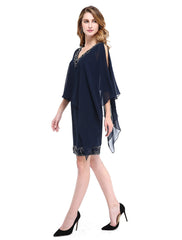 Aimishang  Sheath / Column Mother of the Bride Dress V Neck Knee Length Chiffon Sleeveless No with Beading Sequin