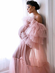 Maternity Wedding Dress Strapless Open Shoulder Lace-Up Tulle Long Bridge Gowns With Train