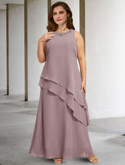 Aimishang  Two Piece A-Line Mother of the Bride Dresses Plus Size Hide Belly Curve Elegant Dress Formal Floor Length Sleeveless Jewel Neck Chiffon with Sequin Ruffles Appliques