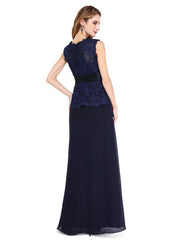 Aimishang  Sheath / Column Mother of the Bride Dress Open Back Jewel Neck Floor Length Chiffon Lace Sleeveless No with Sash / Ribbon Buttons