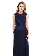 Aimishang  Sheath / Column Mother of the Bride Dress Open Back Jewel Neck Floor Length Chiffon Lace Sleeveless No with Sash / Ribbon Buttons