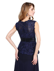 Aimishang  Sheath / Column Mother of the Bride Dress Open Back Jewel Neck Floor Length Chiffon Lace Sleeveless No with Sash / Ribbon Buttons