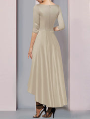Aimishang  A-Line Mother of the Bride Dress Wedding Guest Elegant High Low V Neck Asymmetrical Ankle Length Satin Half Sleeve with Pleats Side-Draped