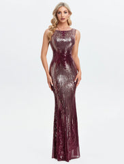 Mermaid / Trumpet Sexy Sparkle & Shine Party Wear Formal Evening Dress Jewel Neck Sleeveless Floor Length Sequined with Sequin