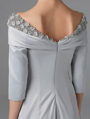 Aimishang A-Line Mother of the Bride Dress Sparkle & Shine High Low Off Shoulder Asymmetrical Satin Half-Sleeve with Lace Crystals
