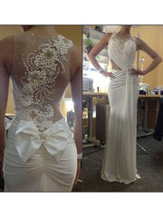 Mermaid Chiffon Scoop Sleeveless Sweep/Brush Train With Pearls Dresses