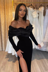 Mermaid Evening Dress With Split - Black Long Sleeves