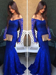 Mermaid Lace Off-The-Shoulder Long Sleeves Floor-Length Dresses