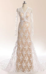 Mermaid Long Sleeve Court Train Lace Dress With Illusion