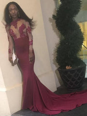 Mermaid Long Sleeves Bateau Satin With Lace Sweep/Brush Train Dresses