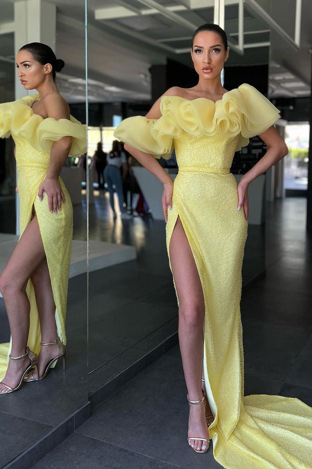 Mermaid Off-The-Shoulder Evening Dress with Split Sequins