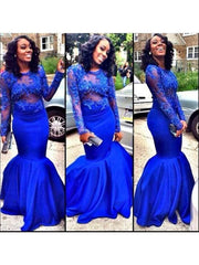 Mermaid Satin Scoop Long Sleeves Floor-Length With Applique Dresses