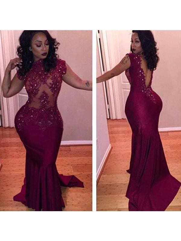 Mermaid Satin Scoop Sleeveless Sweep/Brush Train With Beading Dresses