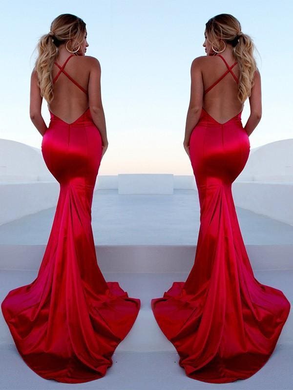 Mermaid Sleeveless Halter Ruffles Satin Prom Dresses