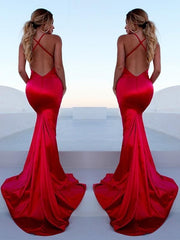 Mermaid Sleeveless Halter Ruffles Satin Prom Dresses