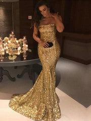 Mermaid Sleeveless Strapless Sweep/Brush Train Sequins Dresses