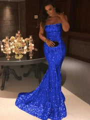Mermaid Sleeveless Strapless Sweep/Brush Train Sequins Dresses