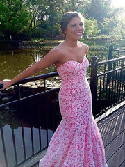 Mermaid Sleeveless Sweetheart Lace With Ruffles Floor-Length Dresses