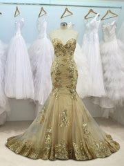 Mermaid Sleeveless Sweetheart Sweep/Brush Train Sequin Tulle Dresses