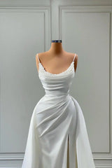Mermaid Spaghetti Strap Floor Length Sleeveless High Split With Side Train Prom Dress Wedding Dress Elegant