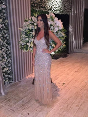 Mermaid Tulle V-Neck Sleeveless Sweep/Brush Train With Crystal Dresses