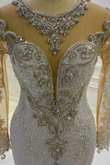 Mermaid Wedding Dress with Long Sleeves, Beadings & Applique