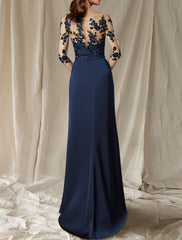 Aimishang  Sheath / Column Mother of the Bride Dress Wedding Guest Plus Size Elegant Jewel Neck Sweep / Brush Train Chiffon Half Sleeve with Appliques Fall