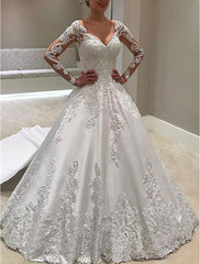 Aimishang Engagement Formal Wedding Dresses Ball Gown Sweetheart Long Sleeve Court Train Satin Bridal Gowns With Buttons Appliques
