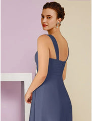 Aimishang  A-Line Mother of the Bride Dress Wedding Guest Elegant Square Neck Ankle Length Chiffon Long Sleeve with Crystal Brooch Ruching